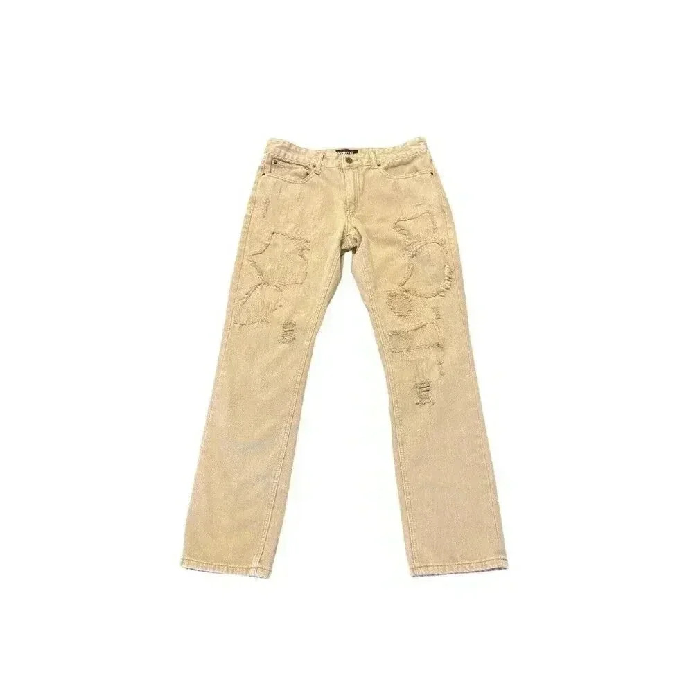 Born‎ Fly Distressed Patchwork Jeans Khaki Tan Size 32x30.5 Skinny